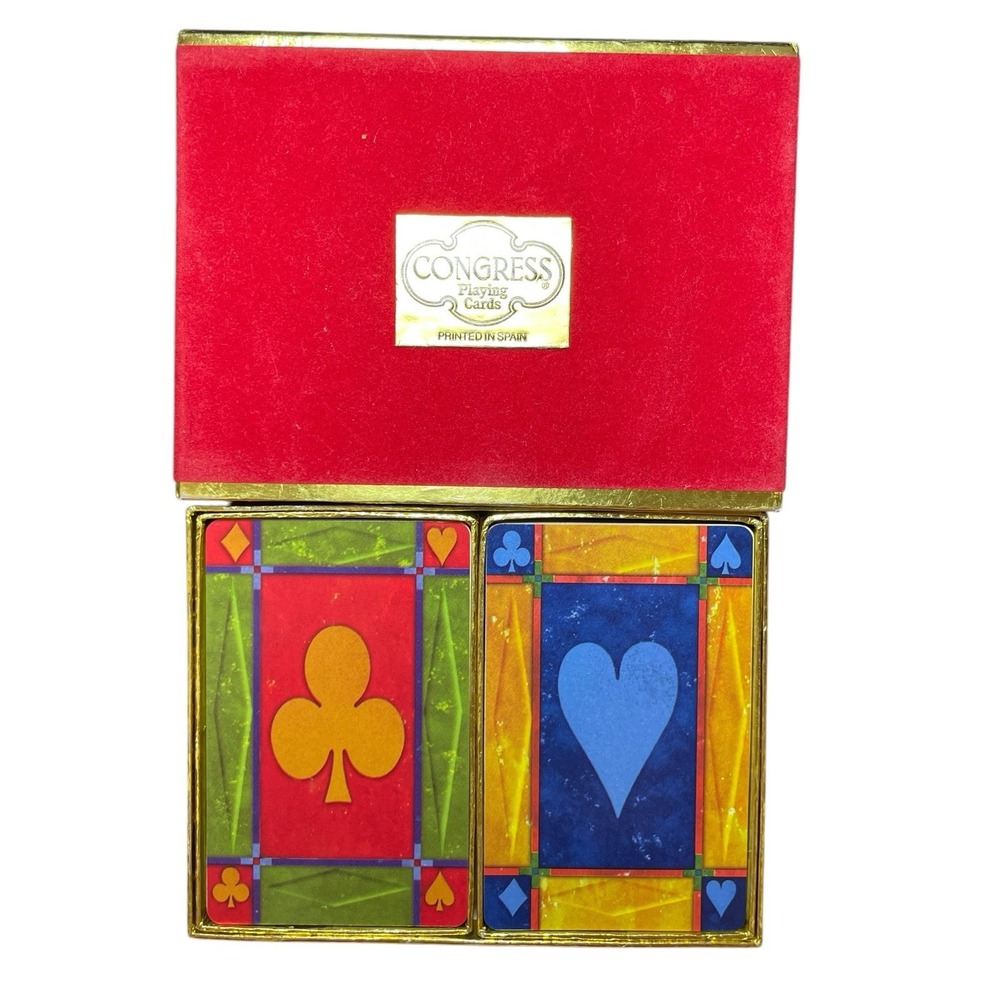 Vintage Congress Playing Cards Two‎ Decks Printed in Spain Red Velvet Case